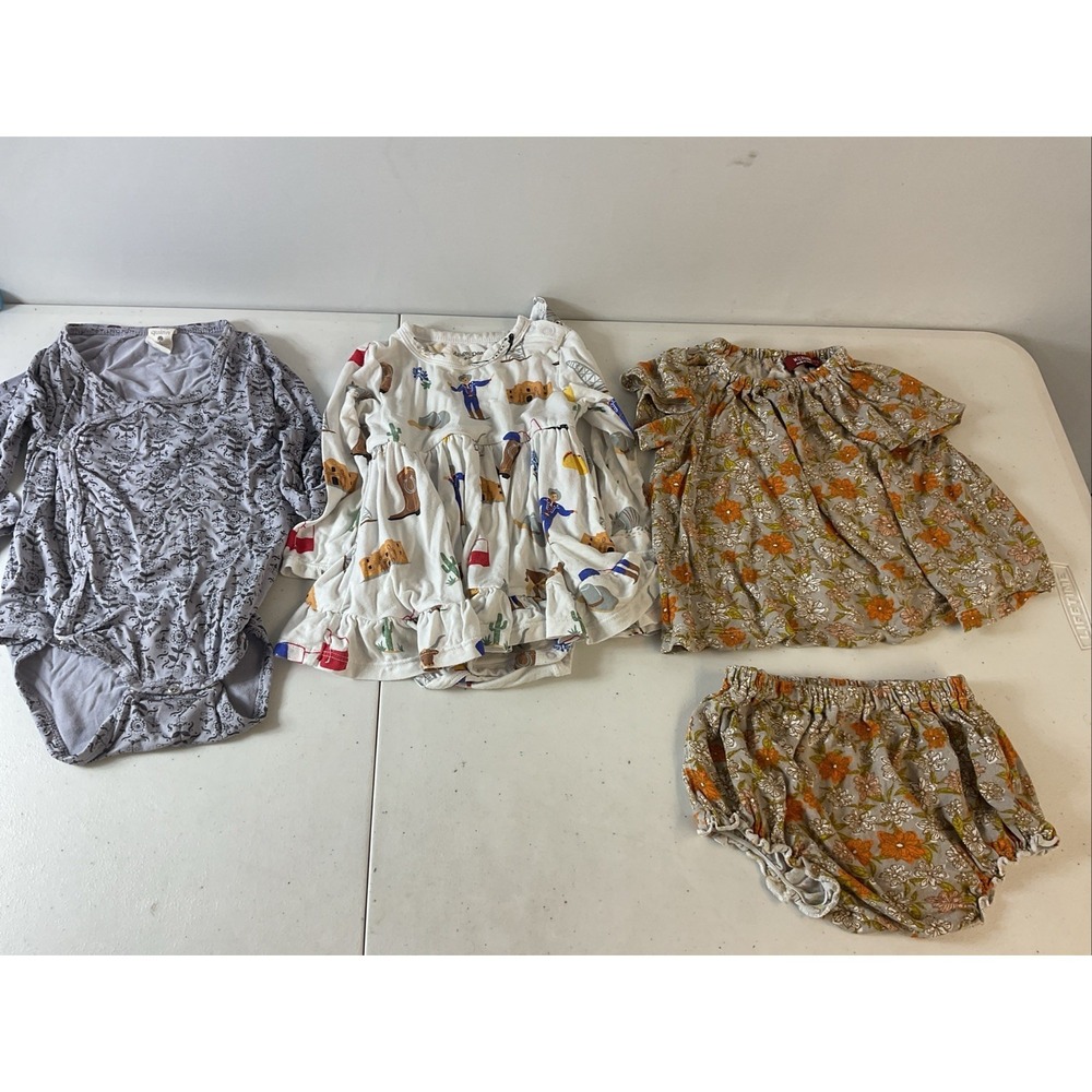 baby girl bamboo 3PC Lot 6-12 mos Kyte Texas Dress, milk barn set